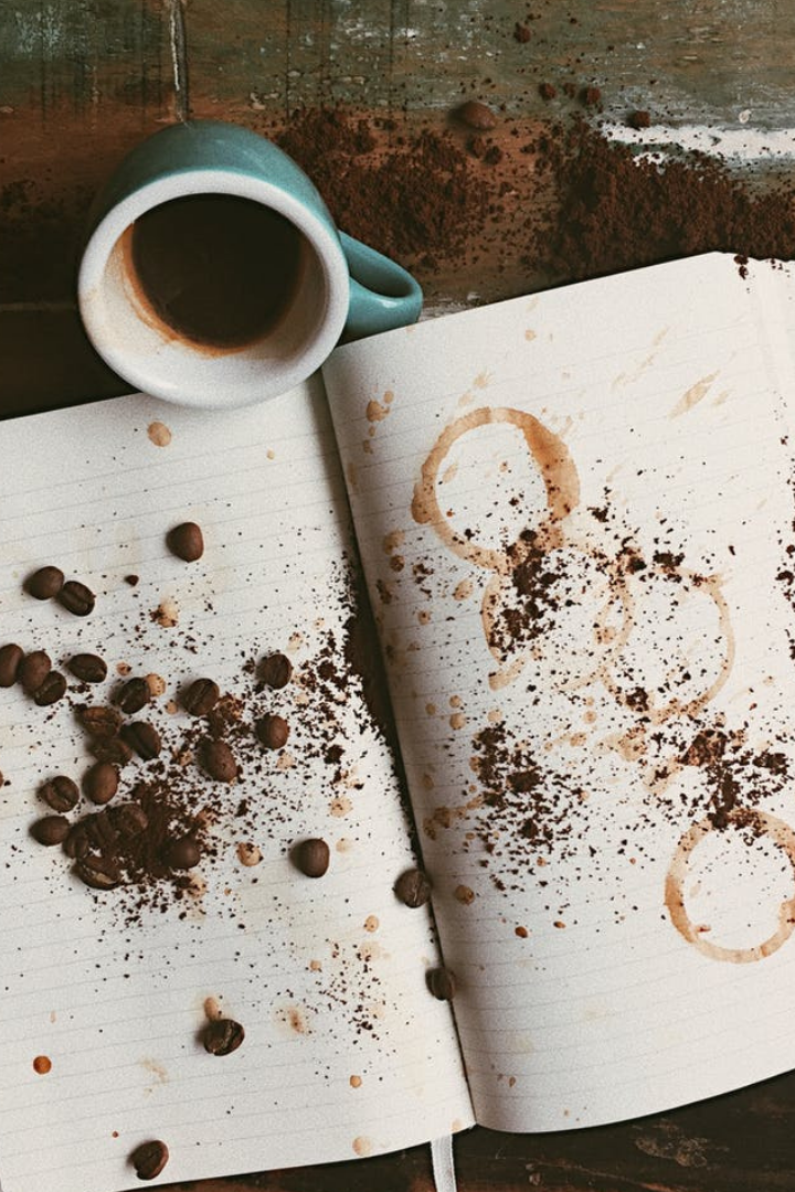 Notebook with coffee spilled