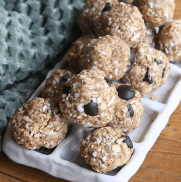 Peanut Butter Protein Balls with coconut on a plate
