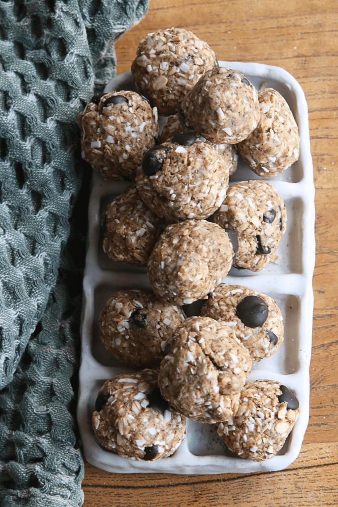 Peanut Butter Protein Balls with flax on a plate