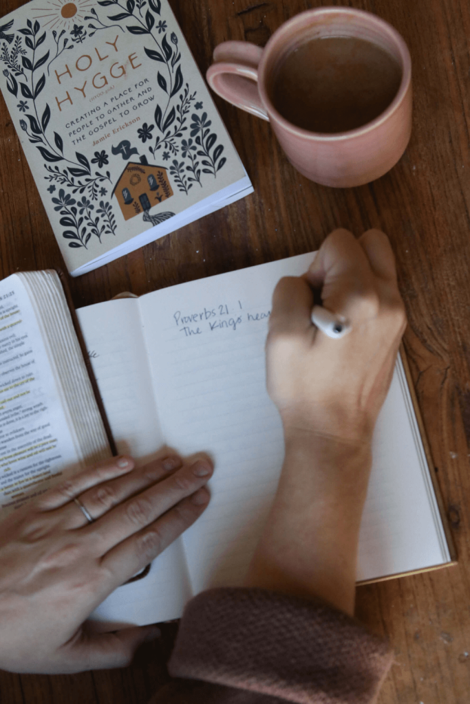 mom journaling with Bible