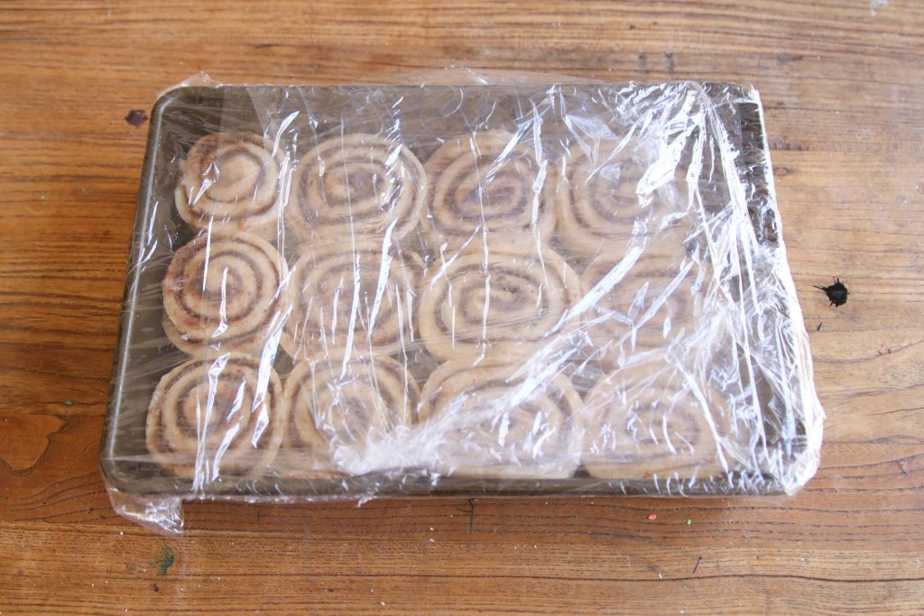 Cinnamon Rolls Wrapped up to Freeze