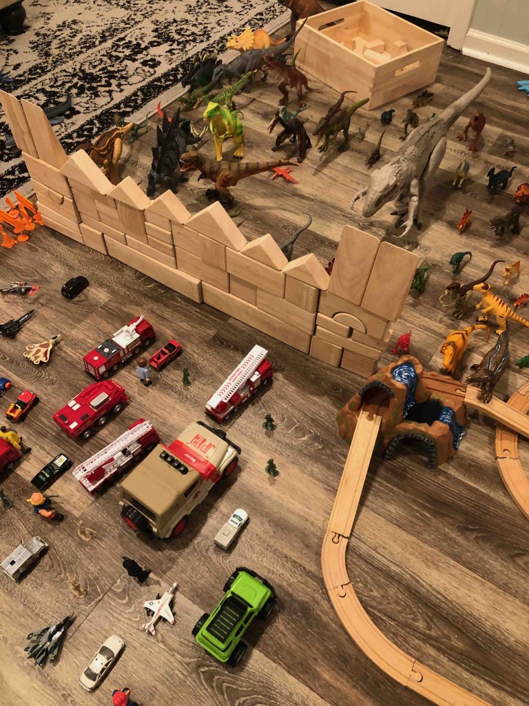 toys set up to create a world of dinosaurs