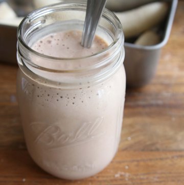 glass cup with chocolate smoothie